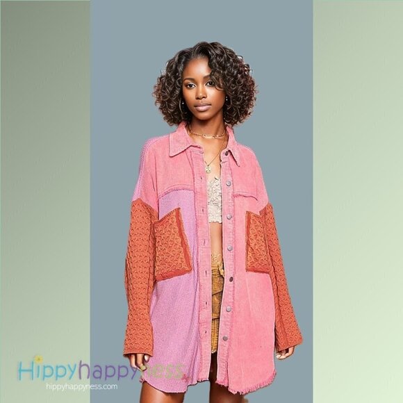 POL Corduroy Sweater Jacket Shacket Distressed Oversized Long Sleeve NWT - Picture 8 of 8